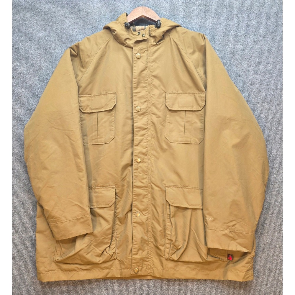 Woolrich Mountain Parka Mens Hooded Plaid Flannel Lined Tan XXL Excellent Rugged